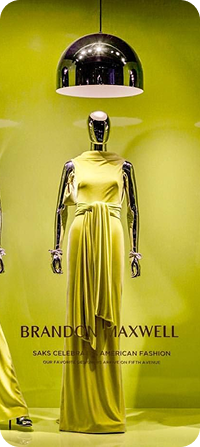 Brand visual merchandising installation in lime green